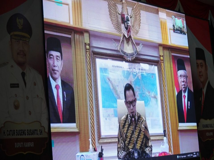 Kampar Ikuti Video Conference Rakor Disiplin Protokol Kesehatan dan Penanganan Covid-19